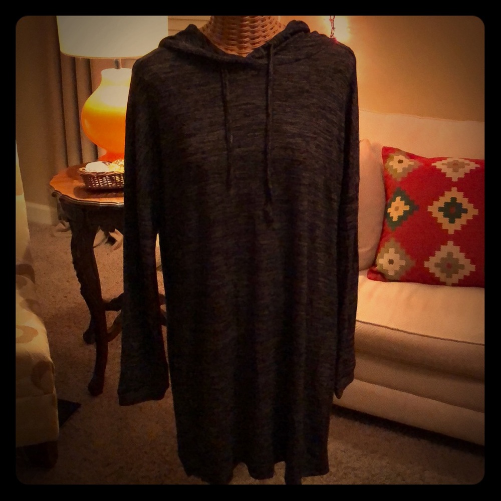 Stretchy Black Hi-Low Throw On Dress with Hood